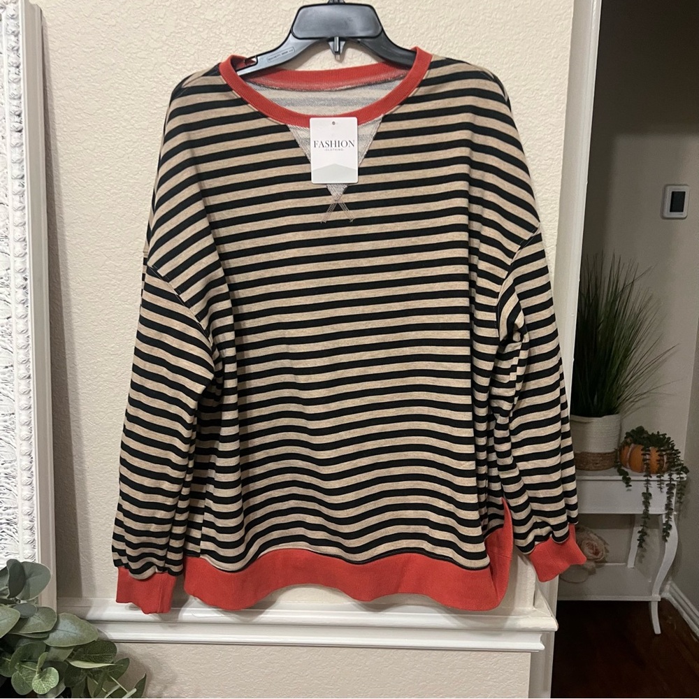 Striped Pullover Tops Casual Oversized Long Sleeve XL FASHION CLOTHING - Picture 7 of 15